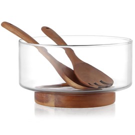 MDLUU Large Glass Salad Bowl with Wood Utensils Set, Serving Bowls for Salad, Layered Fruit Trifle