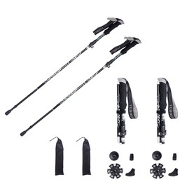 DQST Baston Trekking Plegables 130cm, Baston de Senderismo para Caminar ultraligeros, Aleación de Aluminio de Alta Resistencia (Negro 2)