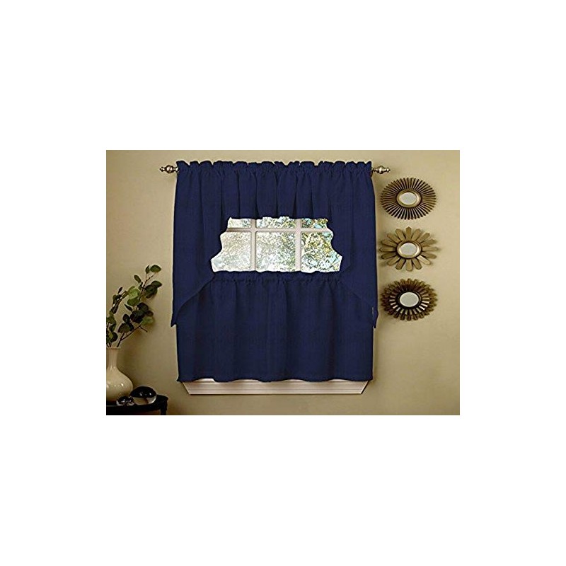 Sweet Home Collection Opaque Rib Cord Kitchen Curtains Pair, 36"