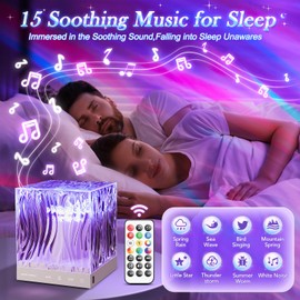 Crystal Lamp for Bedroom, 15 White Noise Machine Room Lights for Bedroom, Bluetooth Music Night Light Projector, RGB Aurora Ocean Light Projector, Remote Dimmable Crystal Table Lamp,Teen Girls Gifts