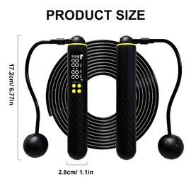 YANGUN Skipping Rope with Counter, Ropeless Skipping Rope, Professional Ball Bearings & Non-Slip Handles, Portable Wireless Jump Rope For Women Men Adults Kids Fitness, Workout Exercise Cardio