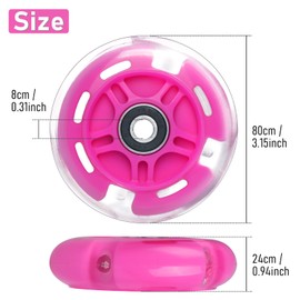 WHEELGOO 2-Pack Rear 80mm Colorful Flashing 3-Wheeled Kid Scooter Replacement Wheels for Kid Push Kick Scooter (Pink)