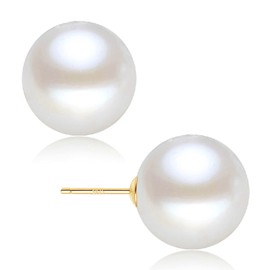 EFTKOY Black Pearl Earrings 18K Gold Plated Sterling Silver Big Round Studs Simulated Shell Large Pearl Earrings - 12mm