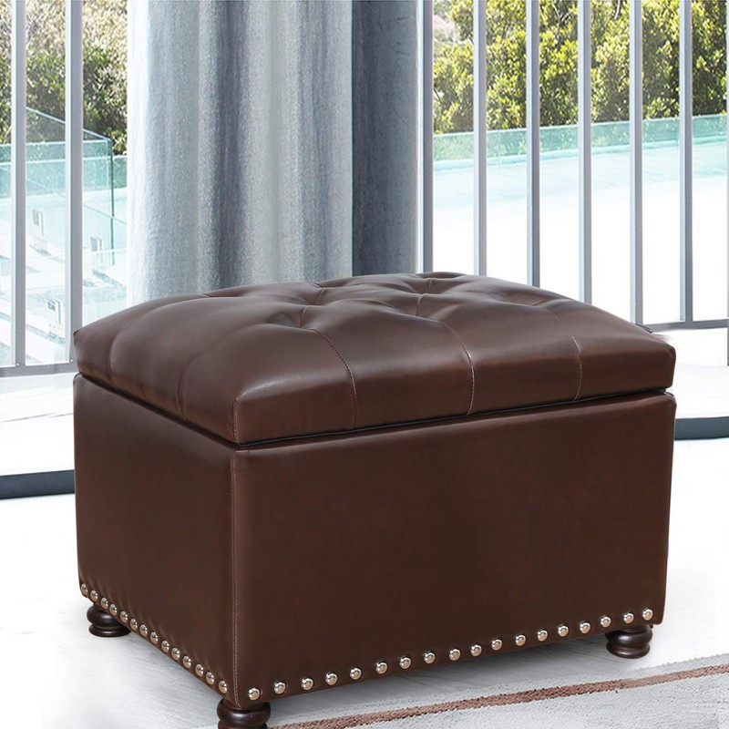 Decent Home 24'' Leather Storage Ottoman Rectangular Foot Rest Stool
