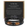 JoycuFF Gifts for Son from Dad Mom Black Leather Bracelets