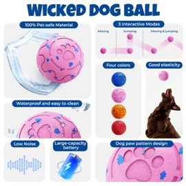 Fsitego Dog Balls: Interactive Dog Ball Auto Rolling - Interactive Dog Toys for Aggressive Chewers - Bouncy & Throwable, Type-C Rechargeable, Washable, for Small & Medium & Large Dogs – Pink