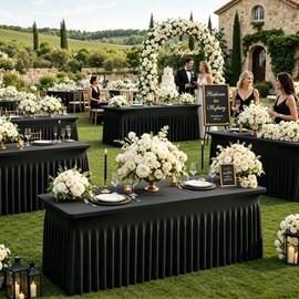 6FT Black Spandex Open Back Table Cover for Rectangle Tables, 2 Pack Wrinkle Free Stretch Fitted Tablecloth for Wedding Sweetheart Dessert Tables, Birthday Parties & Vendor Booths