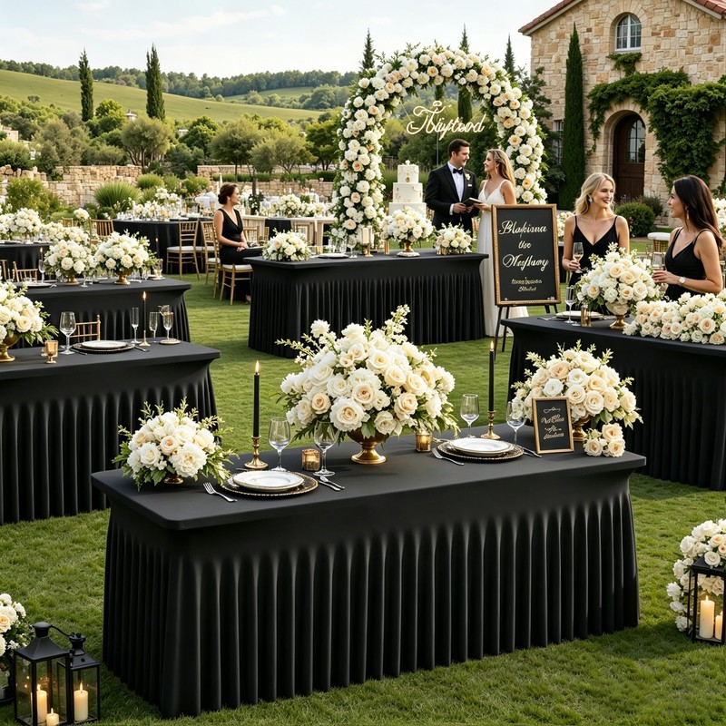 6FT Black Spandex Open Back Table Cover for Rectangle Tables,