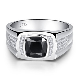 Yaresul Black Onyx Ring for Men Men's Silver Ring Mens Onyx Ring Black Stone Ring for Men 925 Sterling Silver Mens Ring Princess Cut Mens Wedding Band Fathers' Gift for Dad Size 7