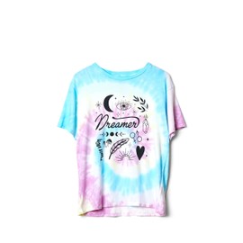 Pura Vida Women's Dreamer Crewneck Shirt - Short Sleeves, Oversized Tee - Purple & Blue Tie Dye, L