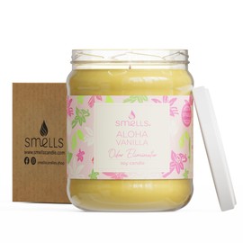 Smells - Odor Eliminator - Premium Soy Wax Jar Scented Candle 12oz. and 16oz. - 100% Cotton Single Wick and 3-Wick - Fraganced Candles (Aloha Vanilla, Single Wick 12oz (1-Pack))