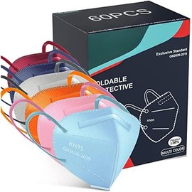 60 Packs Individually Wrapped KN95 Face Mask 5-Ply Breathable & Comfortable Filter Safety Mask with Elastic Ear loop and Nose Bridge Clip, Protective Face Cover Mask, Multi Color - Color: Multi Color