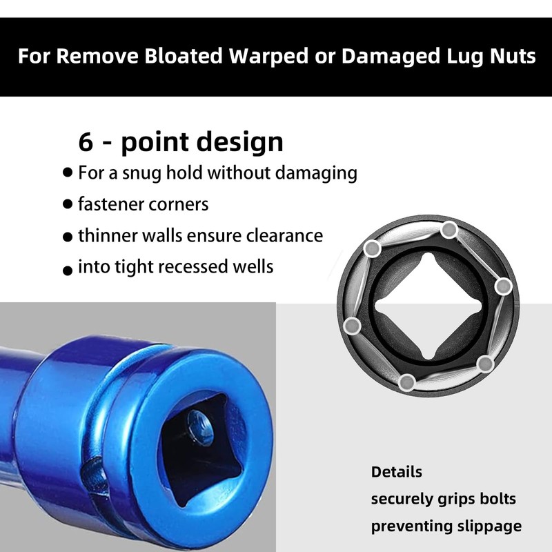 Greywolf 3 pcs Long Wheel Nut Socket Set，1/2 Inch Drive