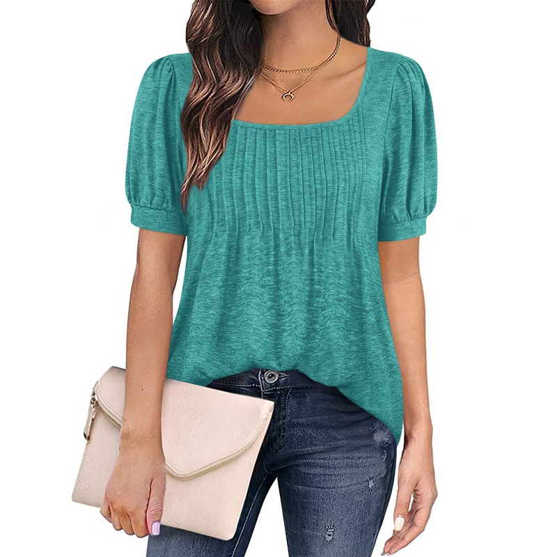 Zwurew - Camisetas casuales de verano para mujer, cuello cuadrado,