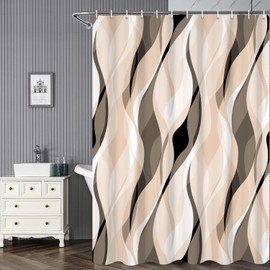 Ruelvth Cream Shower Curtain, Modern Abstract Cream and Grey Striped Shower Curtain Set for Bathroom Waterproof Polyester Shower Curtain with Hooks, 72x72 Inch
