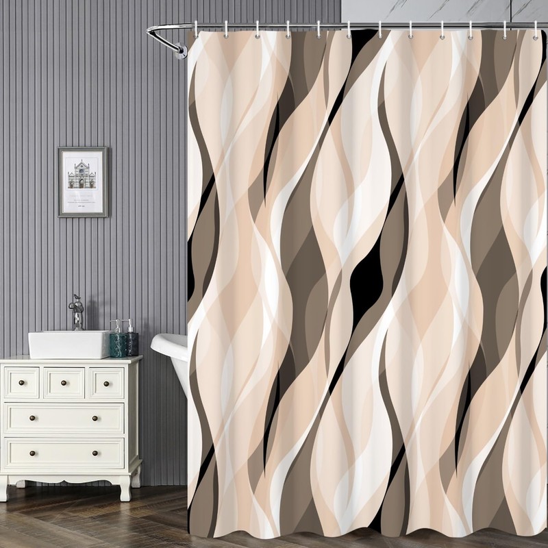 Ruelvth Cream Shower Curtain, Modern Abstract Cream and Grey Striped