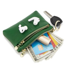 ZOOEASS Women PU Leather Zip Mini Coin Purse With Key Ring Triple Zipper Card Holder Wallet(Green)
