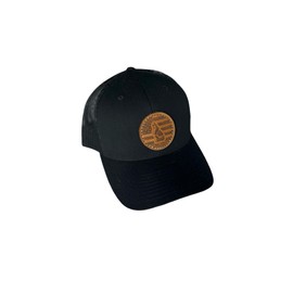 Fatboy Trucker Hat Black with Tan Coyote Flag Patch - Cotton/Polyester Cap, Breathable Mesh, Richardson, Leather Circle Patch