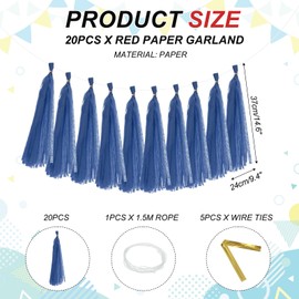 sourcing map 20Pcs Tassel Garland Banner Tissue Paper for Streamers Party Decorations, Valentine's Day Birthday Decor for Women with Rope and Tie Wire (Black Green, 14.6Inch)