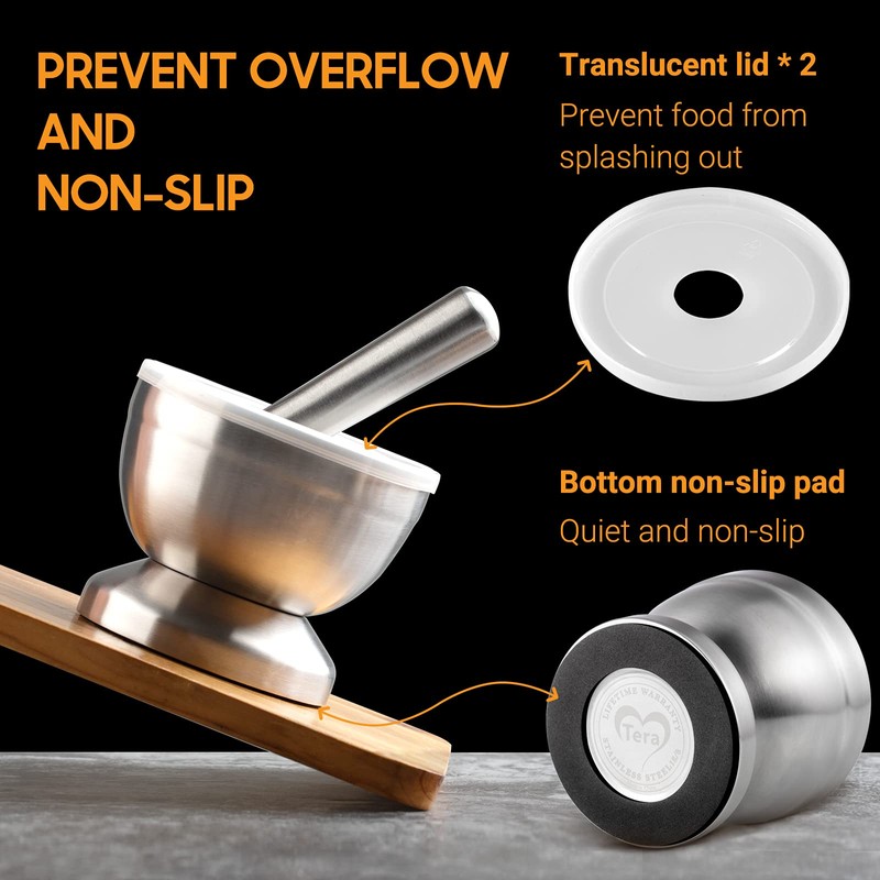 Tera 18/8 Stainless Steel Mortar and Pestle with Brush Spice