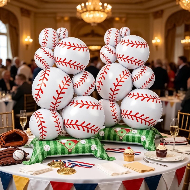2 PCS Giant Baseball Balloons, Self Standing Baseball Party Decorations