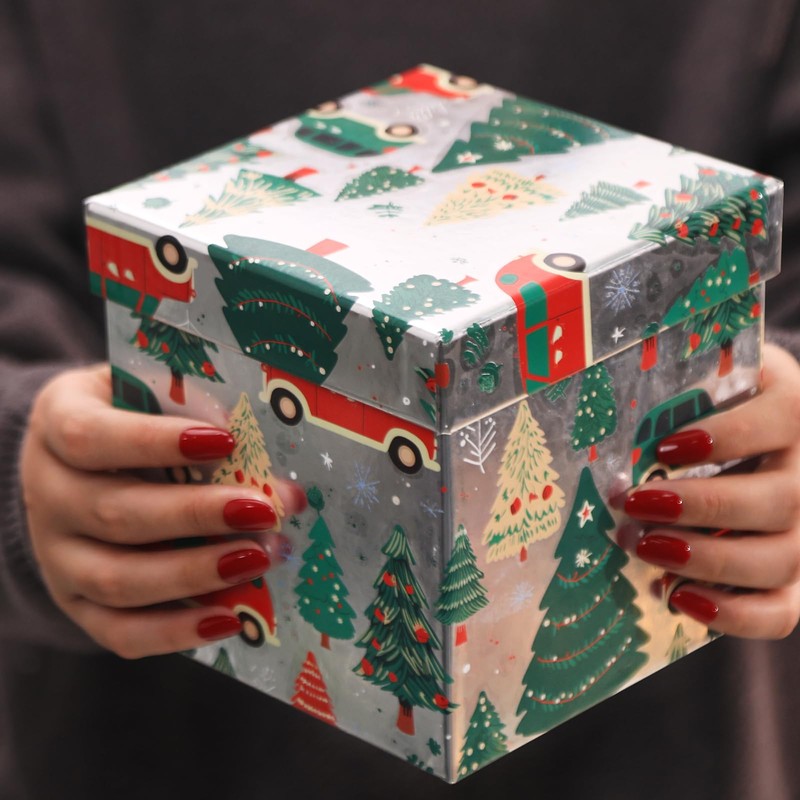 PAPER FAIR 5PCS Christmas Nesting Gift Boxes Set, Silver Foil