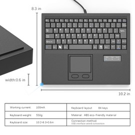 E-SDS Waterproof Industrial Machine Keyboard with Touchpad Mini Portable Wired Keyboard with USB Interface (84keys USB Port)