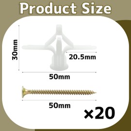 Lznnnni Gypsum Board Set of 20 Anchor Board Anchor Aircraft Expansion Tube Expansion Tube Screw Kit for Wall Strong Board Anchor Screws Anti-Rotation Fixture