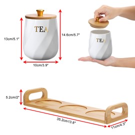 JUXYES Set of 3 Ceramic Canisters Set for Sugar Coffee Tea With Handle Tray, Luxurious Storage Containers Sets with Lids Decorative Storage Pots White Ceramic Storage Jar for Kitchen Dining Room