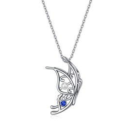 AOBOCO Sterling Silver Butterfly Necklace with Blue Crystals from Austria Butterfly Pendant Jewellery Anniversary Birthday Gifts for Women Girls Her Daughter Wife
