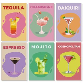 6 Pack Paint by Numbers Kit for Adults - Retro Cocktail Adult Paint by Number Kits on Canvas for Beginner, Cocktail DIY Acrylic Oil Number Painting for Adults, Perfect for Home Decor 8x12 Inch