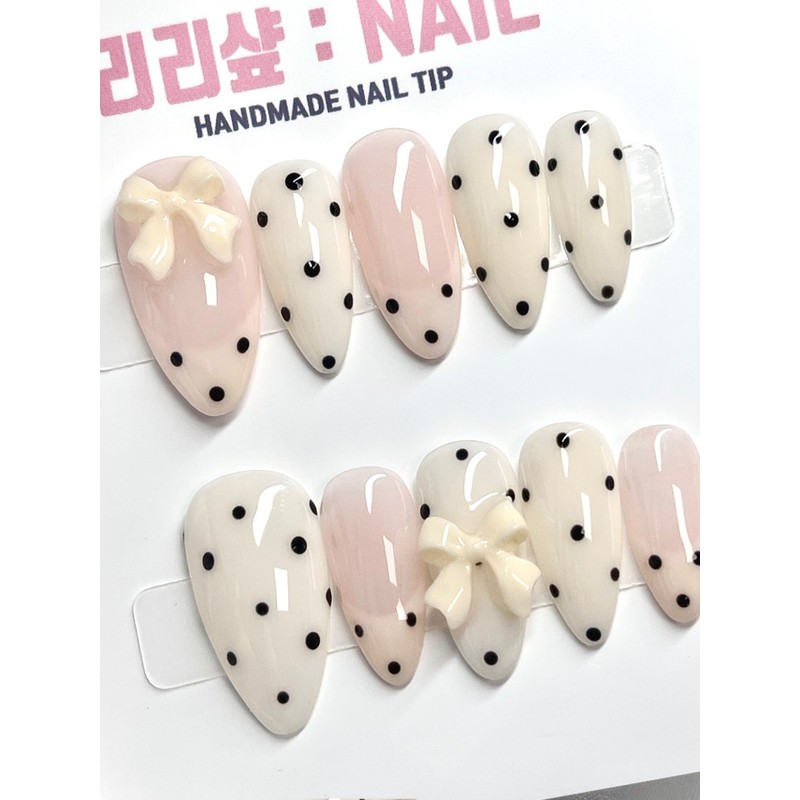 Cream puff handmade nail tips - short ballerina / 슈크림동산