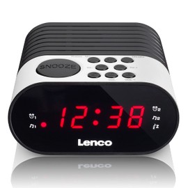 Lenco Clock Radio with LED Display, 2 Alarm Times, Dual Alarm, Sleep Timer, Snooze Function, in 3 Colours, Black, White
