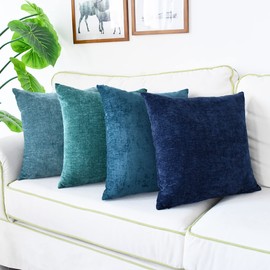 CaliTime Throw Pillow Covers Set of 4 Modern Multi-Color Matching Cozy Soft Chenille Cushion Cases Shells for Couch Sofa Home Decor 20 X 20 Inches Teal Navy Ocean Smoke Blue