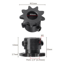 Kozelo Roller Sprocket B Type - [9 Tooth x 8mm ID] Carbon Steel with 2pcs Screw Chain Sprocket for Milling Drilling Machines ISO 04C Use | 1/4 Inch Pitch, 25 Chain