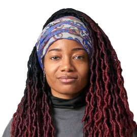 Diadema de yoga ancha sostenible preatada – Diademas ecológicas de algodón para mujer, bandas bohemias para el pelo para mujer, color azul cachemira