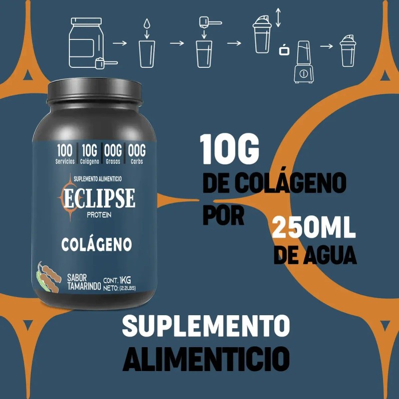 Colágeno Hidrolizado Eclipse 1kg Polvo Sabores 200 Servis
