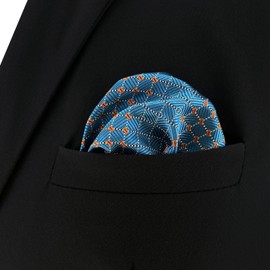 SHLAX&WING Blue Men's Pocket Square Silk Checkered 32cm Extra Large, blue