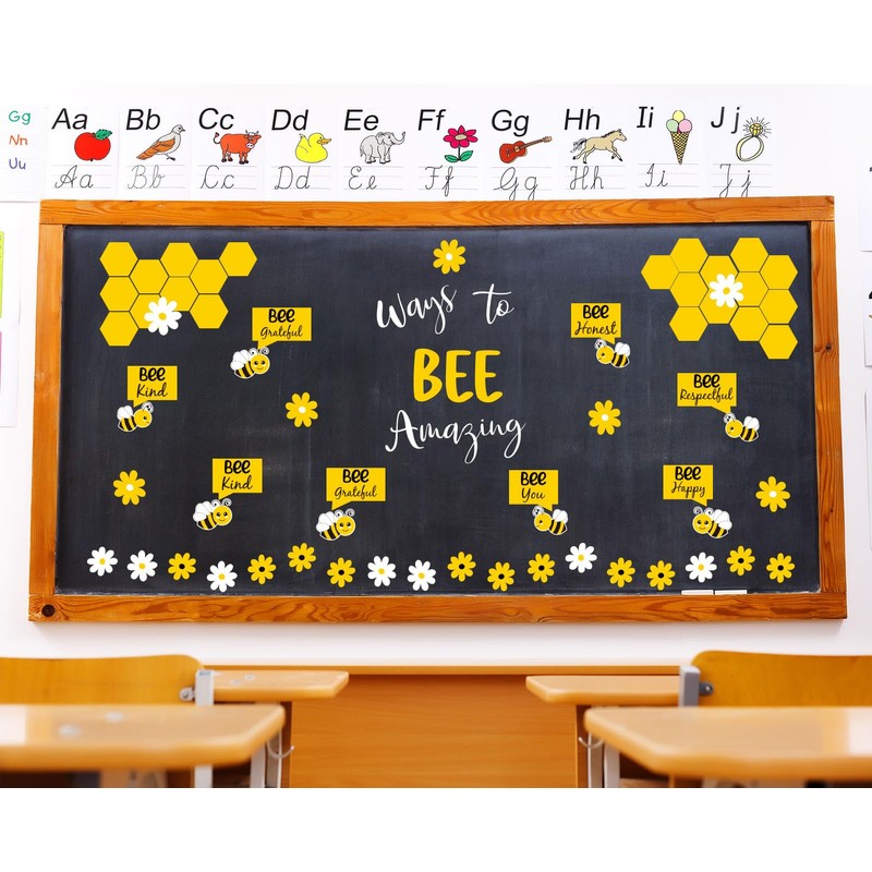 JarThenaAMCS 95Pcs Bee Bulletin Board Cutouts Summer Bee Daisy Flower