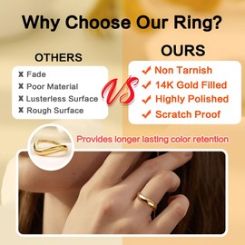 Kakonia 14K Gold Plated Rings for Women Non Tarnish, Chunky Gold Ring That Don't Tarnish Twisted Wave Bands Thumb Statement Stackable Eternity Ring US Size 8