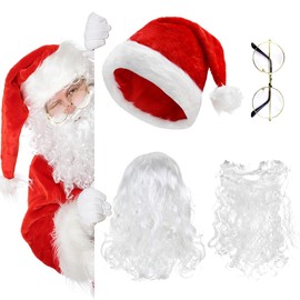 KARBAG 4 Pcs Christmas Santa Costume Set, Santa Hats Santa Beard Santa Wig and Sunglasses, Santa Beard Mask Face Cover Xmas Santa Costume Accessories for Adults Christmas Cosplay Party Novelty Costume