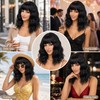 Black Short Bob Wavy Wig with Bangs for Women 14inch