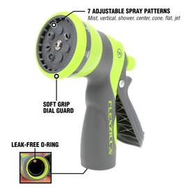 Flexzilla Heavy Duty 7-Pattern Adjustable Pistol Grip Garden Hose Nozzle Sprayer with Multiple Spray Settings & Durable Design