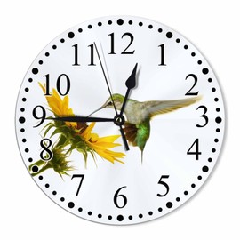 KEEPSUPER Clock Hummingbird Wall Clock 10 Inch Silent Non-Ticking Clocks Battery Operated for Home Living Laundry Room Kitchen Bedroom Office