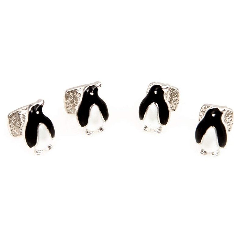 MRCUFF Penguin Black White Tuxedo Cufflinks & Studs Formal Set