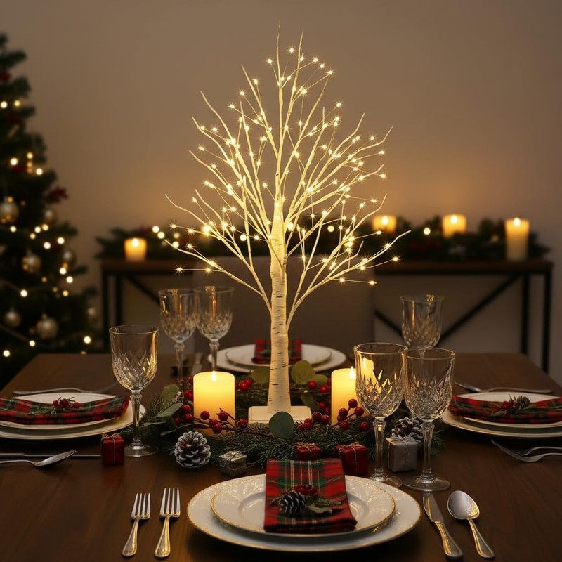 NXUEBDU 2ft Lighted Birch Tree with 144 Warm White LEDs