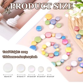 MECCANIXITY 200g Round Mosaic Tiles for Crafts, Multi-Size Iridescent Mosaic Glass Bulk for DIY Art, Home Decoration, Vases, Mugs, Flower Pots (White)