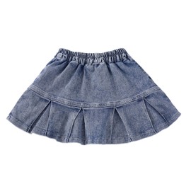 Flofallzique Girls Denim Skirt Pleated Toddler Jean Skorts Skirts with Short for 2-12Years(4 Years, Blue Denim)