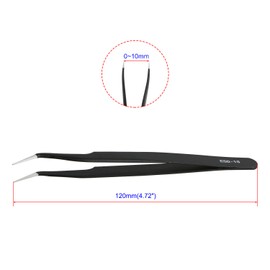 Aoje-Link ESD-15 Professional Anti-Static Precision Technology Tweezers, Non-Magnetic Fine Tip Curved, Stainless Steel Plastic Coated, Full Length 120mm, Black, 2pcs