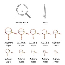 YIXISI 250 PCS 5-14 mm Fuel Hose Spring Clamps, Fuel Line Hose Clips, Tubing Spring Clamps, Single Wire Tubing Spring Clips Clamps, for Motorcycle Scooter ATV(10 Sizes)